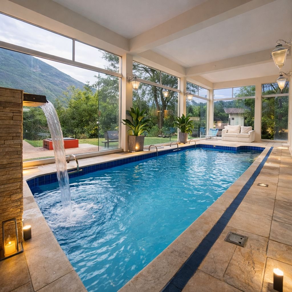 Piscina aquecida com spa